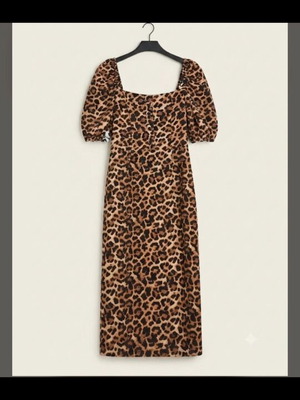 Zara midi animal print dress with puff sleeves
