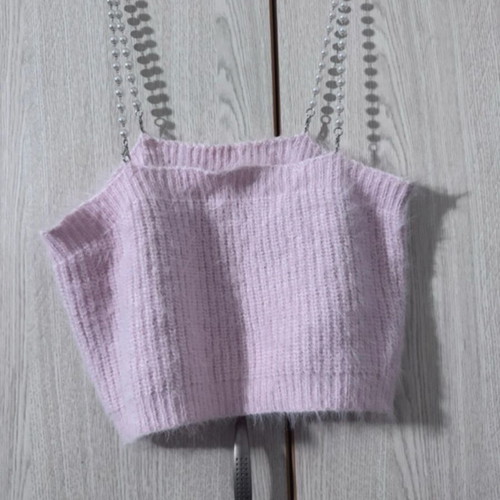 Pink knitted fluffy top Shein like new with decorative pearls