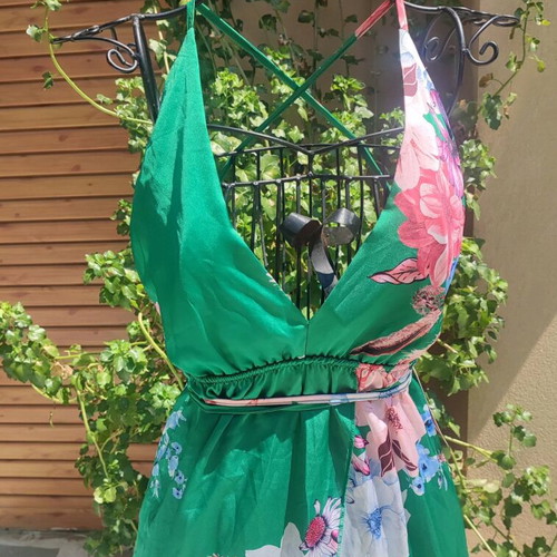 Floral long dress satin texture one size new
