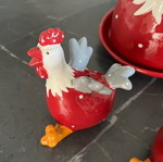 Ceramic Easter butter dish and salt pepper set new with red and white hens
