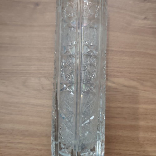Vintage Bohemia Cylindrical Crystal Vase used, 24.5 cm