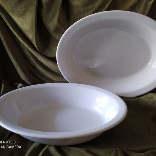 English Staffordshire antique serving platters used, set of 2