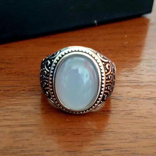 Silver 925 men's ring with natural agate, new, handmade