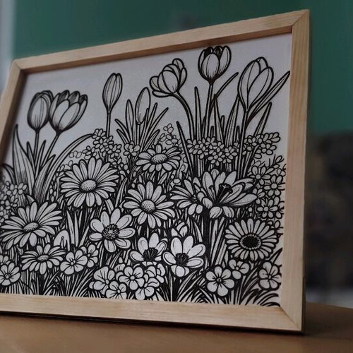 Painting new with laser engraved wooden frame