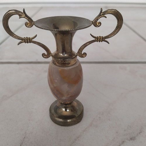Decorative amphorae set of 3 from brass and onyx like new