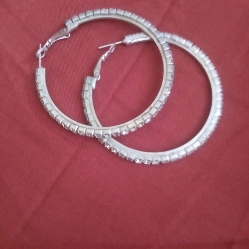 Hoop earrings like new, silver with zircon