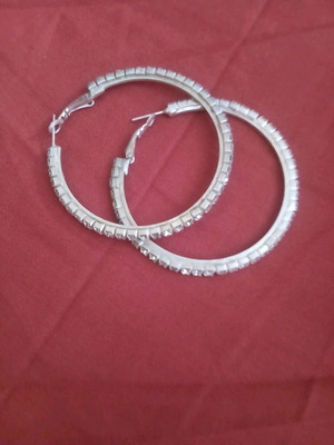 Hoop earrings like new, silver with zircon