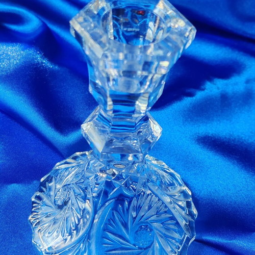 Vintage crystal candlesticks set of 2, lead crystal Bohemia, new