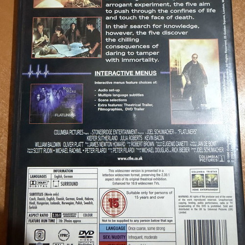 Flatliners DVD like new with Greek subtitles