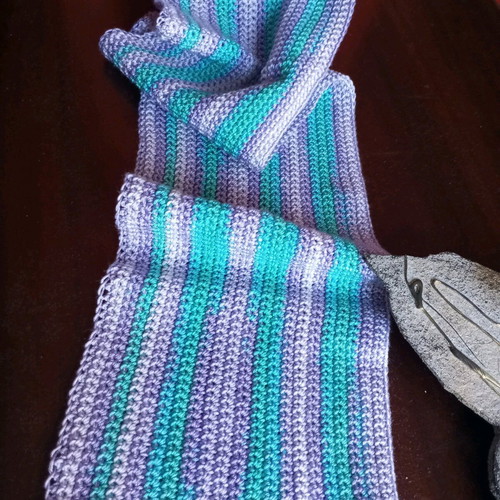 Handmade knitted scarf purple and turquoise new with dense knit