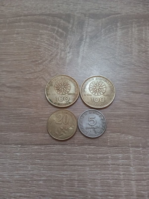 Greek drachma coin collection used, 100, 20 & 5 drachmas