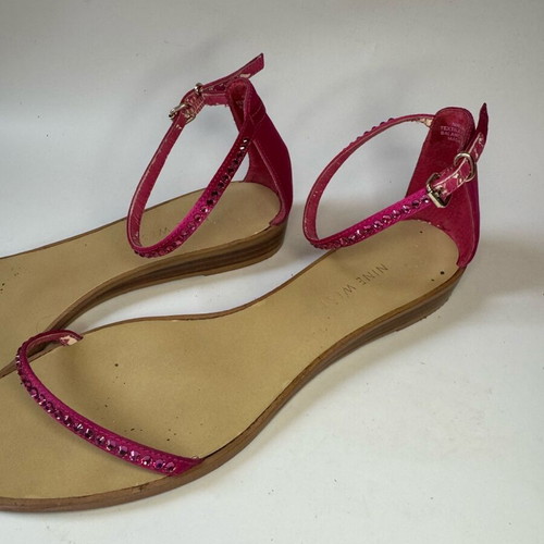 Nine West flat sandals used, fuchsia with crystals, size 38