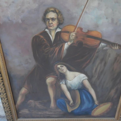 Large oil painting on canvas early 20th century with artist signature