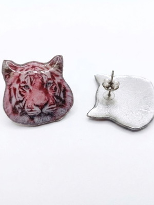 Handmade tiger earrings with steel clasp new, pink and silver