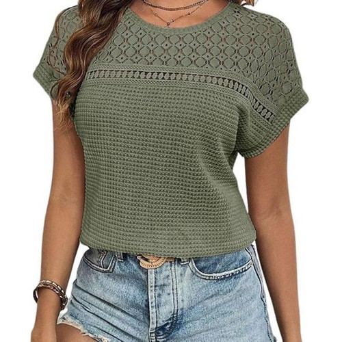 Dokotoo women's summer blouse with lace, moss green