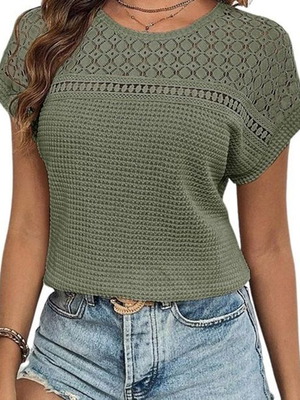 Dokotoo women's summer blouse with lace, moss green