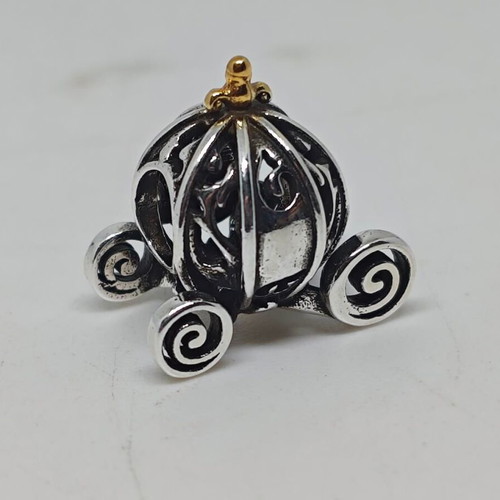Cinderella Pumpkin Coach Charm 925 Silver with 14K Gold Details like new