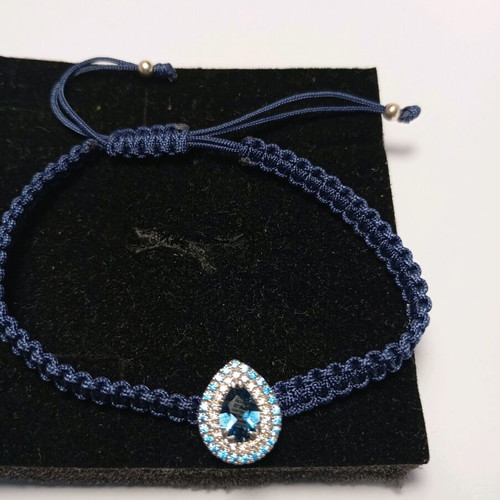 Macrame Bracelet Silver 925 with London Blue Topaz 5x7 and double zircon row new