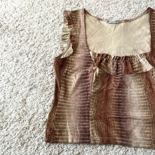 Beige snake print short top used without defects