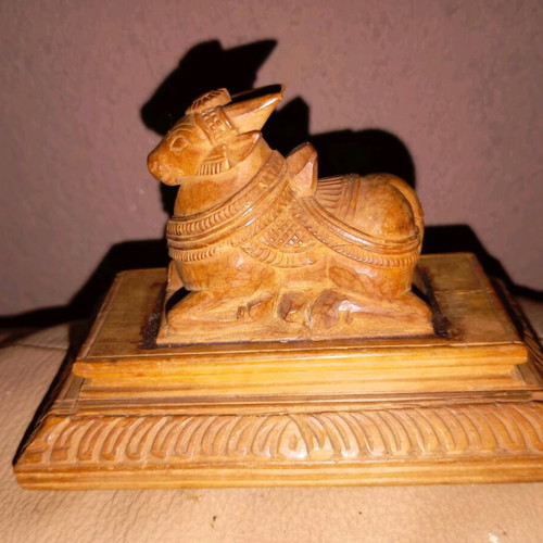 Wooden Nandi Figurine used, Hindu sacred bull collectible