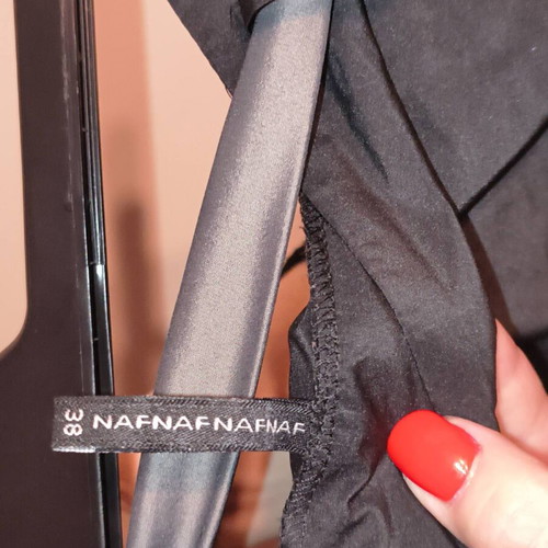 Naf Naf skirt used, black taffeta with gray belt, balloon style, size 38