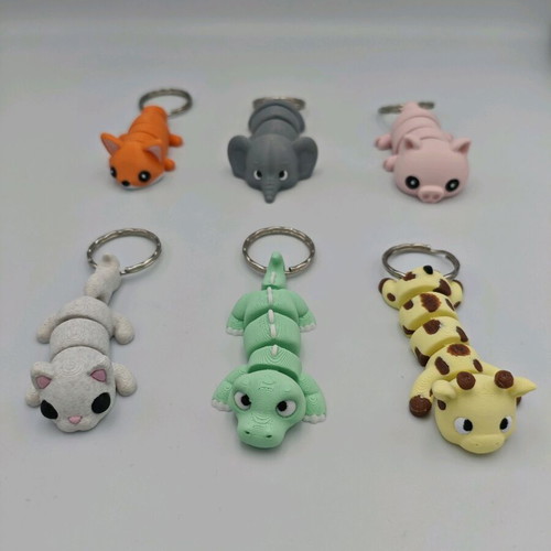 Animal keychains new, set of 6 3D articulated