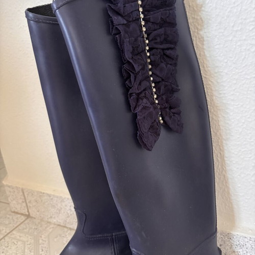 Women's tall rain boots with lace and rhinestones size 38 like new, blue
