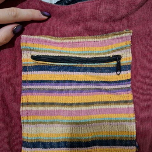 Boho crossbody bag used, fabric, red multicolor