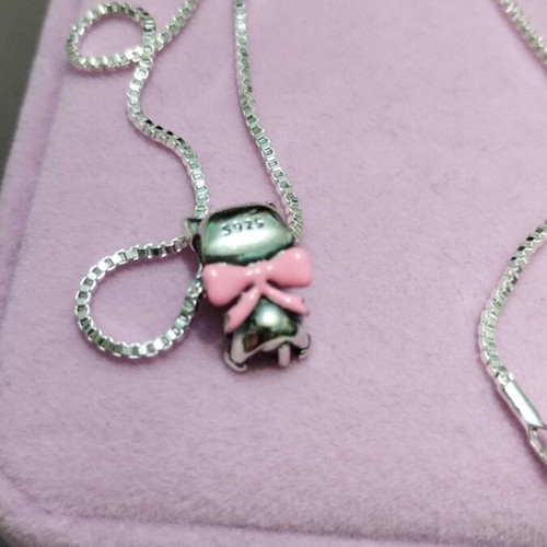 Silver necklace with cat charm and heart new