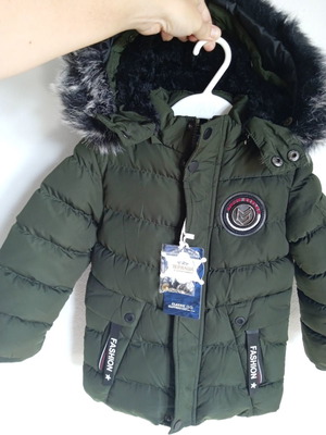 Warm jacket for boy 1.5-2 years khaki with fur lining