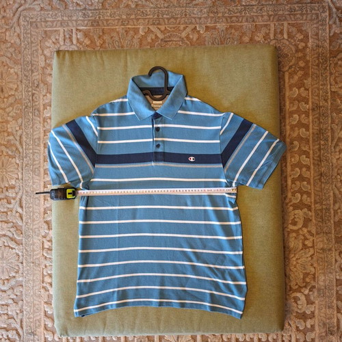 Champion Polo Shirt Easy Fit Size L Light Blue Striped Like New