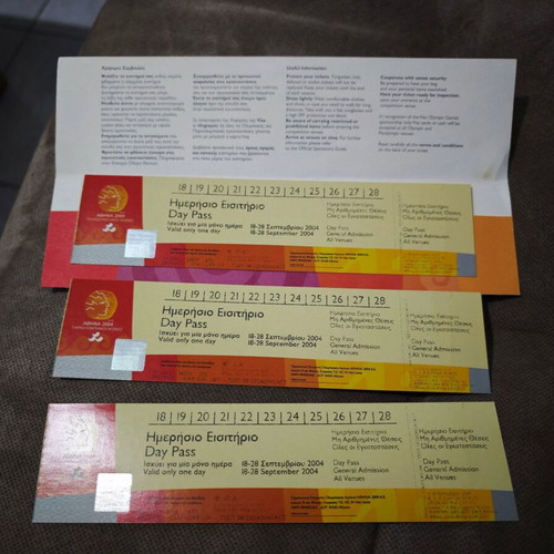 Day pass Paralympic Games 2004 new, pack of 3