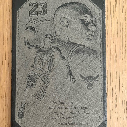 Marble plaque 23 with engraved portrait and quote, new 20x30 cm