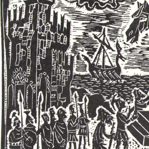 Iliad Illustration Trojan Horse new linocut print