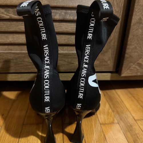 Versace sock boots like new, black with 10cm heel