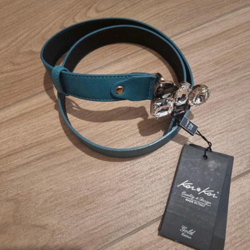 Leather belt with buckle turquoise, new, 85 cm