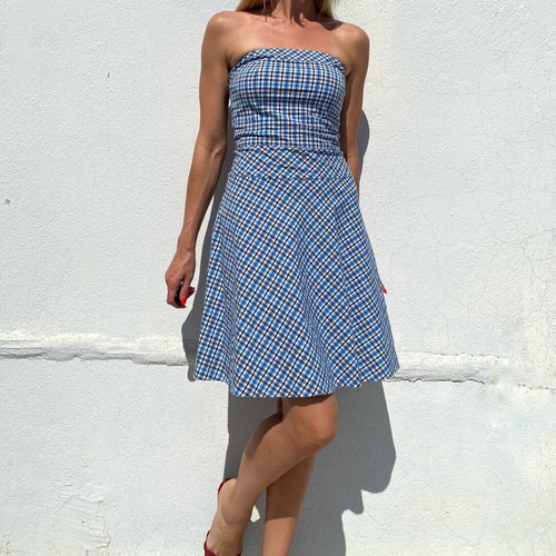 Strapless dress like new, size XS/S, white and blue