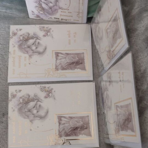 Lot of 5 wedding and baptism greeting cards with gold embossing