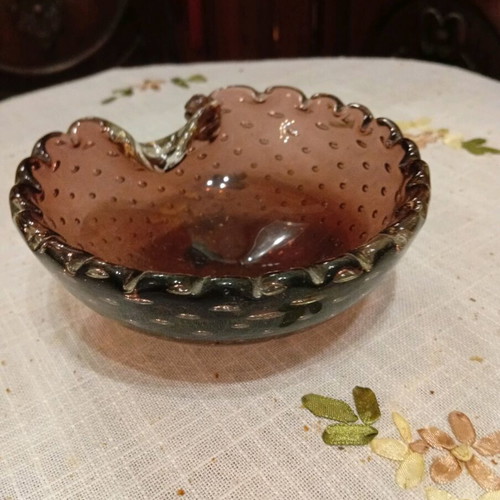 Murano ashtrays like new, set of 2, dark purple bubbles