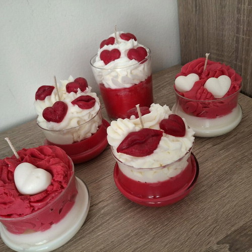 Candle in glass with decorated hearts and lips new