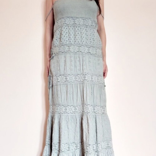 Fracomina Cottagecore Boho Maxi Strapless Dress L Like New Turquoise