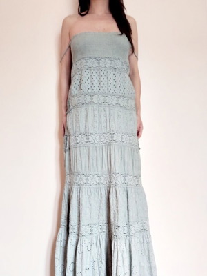 Fracomina Cottagecore Boho Maxi Strapless Dress L Like New Turquoise