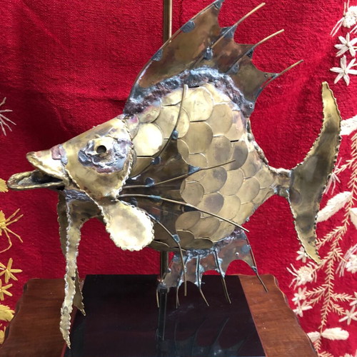 Bronze lamp used by artist Daniel d'haeseleer, 1970s fish sculpture