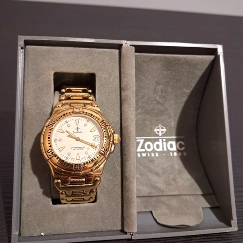 Zodiac Professional 200 Meters 3133010 Gold Quartz Diver 34mm like new