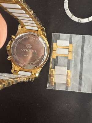 Vogue Chronograph Swiss Movement watch, gold and white, extra bezels and links