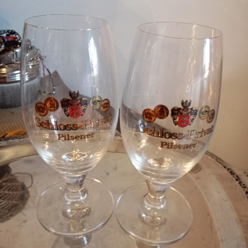 Schloss-Privat Pilsener beer glasses set of 2 new, 17 cm height
