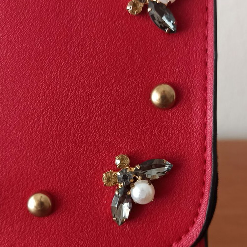 Stradivarius red clutch bag like new with pearls and decorative details