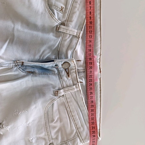 Jeans used with rips in straight leg, XS, white turquoise