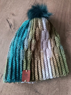 Handmade knitted hat new, brown and green