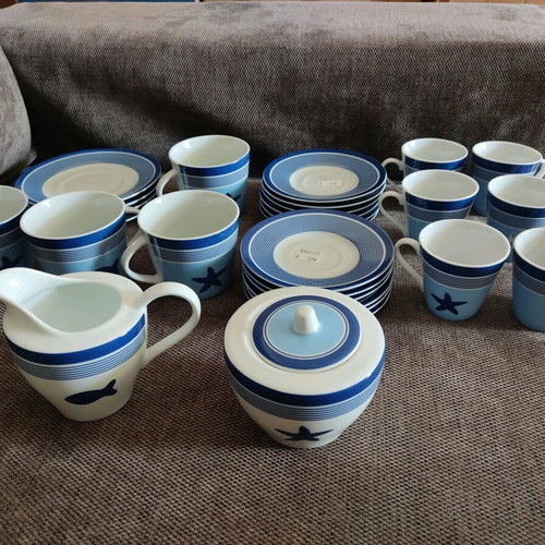 Tea and coffee set 28 pieces new, nautical summer design